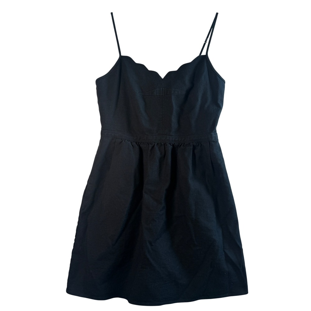 J.Crew Dress Scalloped Neckline Fit & Flare Black Cotton Denim Mini Size 6 LBD